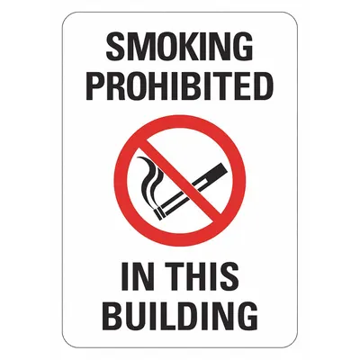 LYLE No Smoking Sign: Plastic, Mounting Holes Sign Mounting - Smoking Prohibited In This Building Signs