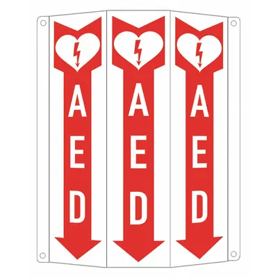 LYLE Safety Sign: Aluminum, Mounting Holes Sign Mounting - Tri-Bend Projection AED Automated External Defibrillator Signs