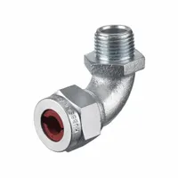 This 90° metallic cable grip secures and seals flexible cords entering electrical enclosures. It features a steel body with silver finish, 1/2 in MNPT box connection, and accepts cord diameters from 0.19 in to 0.25 in. Rated IP66 and Class II, Division 1 & 2 for hazardous locations, it is suitable for dust-prone industrial environments. The red color-coded grommet aids identification