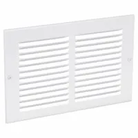 Return Air Grille: Louvered Grille, White, Powder Coated, Steel, 7 3/4 in H, 11 3/4 in W, 1/4 in D