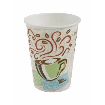 DIXIE Disposable Hot Cup: 12 oz Capacity, White, Paper, Unwrapped, Coffee Haze - Bio-Based Hot Cups
