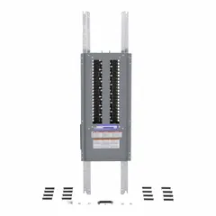This 600 A main lug convertible panel interior features a copper bus and accepts QHB, QOB, and QOB-VH circuit breakers. It provides 42 spaces for circuit distribution in commercial and industrial electrical systems. Dimensions: 45 in height, 10 7/16 in width.