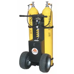 Cylinder cart designed for transporting and securing 4500 psi high pressure SCBA cylinders. Rated for a maximum pressure of 5,000 psi. Empty cart weight is 112 lb.
