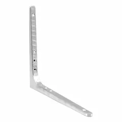 18-8 stainless steel shelf bracket with satin finish. Height 14 7/8 in, width 29/32 in, capacity 65 lb. Suitable for industrial and commercial shelving applications requiring corrosion resistance.
