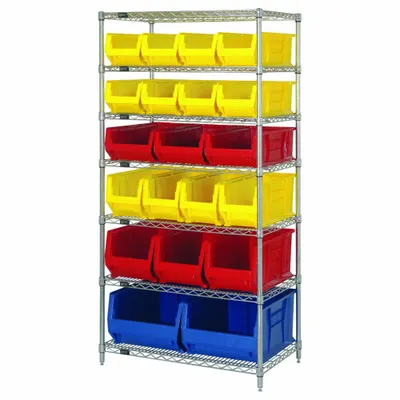 QUANTUM STORAGE SYSTEMS Shelving Unit: 36 in x 24 in x 74 in, 1 Sided, 20 Bins - Wire Stationary Bin Shelving with Closed-Front Bins