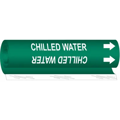 BRADY Pipe Marker: Chilled Water, Green, White, Fits 2 1/2 to 7 7/8 in Pipe O.D. - Chilled Water Wrap-Around Pipe Markers