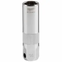 MILWAUKEE Spark Plug Socket: 3/8 in Drive Size, 14 mm Socket Size, 6-Point, Deep, Chrome (MPN 48-22-9555)
