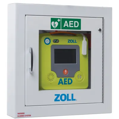 ZOLL Wall Cabinet: Wall Cabinet, Alarm Included, Stainless Steel, White, 14 in Overall Ht - Alarmed Wall Mounted Storage Cabinets for AEDs