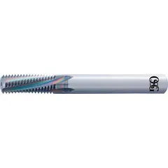 Helical-flute thread mill for cutting internal or external threads in steel, cast iron, and hardened steel. Features EgiAs coated carbide construction for wear resistance and heat dissipation. Thread size 1/2"-28 UNEF, 5 flutes.