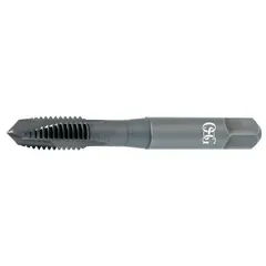 Spiral-point STI tap for cutting threads prior to helical wire insert installation. Suitable for multiple materials including metal, aluminum, and cast iron. Features 7/8"-14 UNF thread, H3 / 2B-3B tolerance, plug chamfer, and 4 flutes for through-hole tapping.
