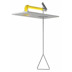 Ceiling-mount emergency shower with plastic sprayhead and galvanized steel pipe. Activated by pull rod. Designed for recessed installation in industrial facilities, locker rooms, and decontamination areas.