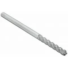 This carbide ball end mill features 4 flutes, a 1/8" mill diameter, 1" length of cut, and 3" overall length. It is used for contouring, slotting, and profiling in metalworking, creating smooth curved surfaces and 3D shapes in materials such as steel and aluminum. Common in mold making, die work, and general machining.