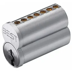 This BEST SFIC cylinder is designed for cylindrical lock assemblies in commercial settings. The chrome finish and 7-pin F keyway support quick rekeying without removing the core from the door, facilitating access control management.