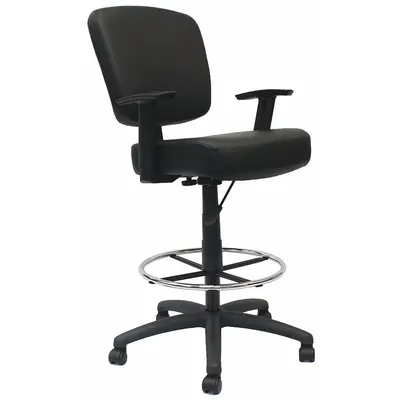 BOSS Drafting Chair: Black, Vinyl Material, Adj Arms Arm, 19 1/2 in Seat Wd - Adjustable-Arm Drafting Chairs