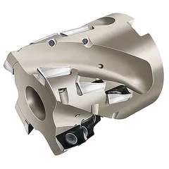 Indexable square-shoulder end mill for 90-degree shoulder and face milling operations. Designed for use on steel, stainless steel, and cast iron workpieces in general machining applications.