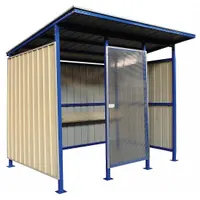 Smoking Shelter: Unassembled, 4 Sides, 102 in x 92 in x 91 in, Steel, Beige, Includes Seating