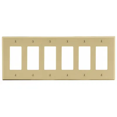 HUBBELL Wall Plate: Decorator-Rocker, 6 Gang, Ivory - General Purpose Wall Plates
