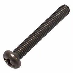 Machine screw with M3x0.50 thread, 20 mm length, Grade 2 titanium, plain finish, pan head, and #1 Phillips drive. Used for fastening in lightweight, corrosion-resistant assemblies where strength-to-weight ratio and non-magnetic properties are required.