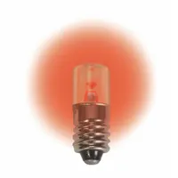 This miniature LED lamp features a T3-1/4 tubular bulb shape with a miniature screw (E10) base. It operates at 6.3V DC and emits red light. Suitable for use in indicator lights, panel displays, and control circuits in industrial machinery and electrical panels