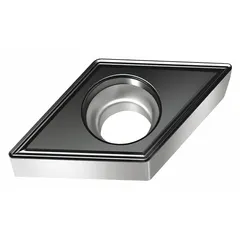 This diamond indexable turning insert is designed for precision machining of non-ferrous materials, composites, and abrasive alloys. It is suitable for turning, boring, and profiling operations, delivering fine surface finishes in general engineering applications.