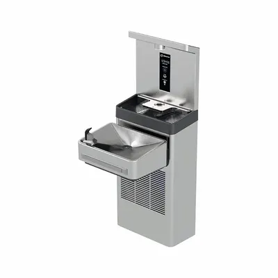 HAWS Drinking Fountain: On-Wall, 8 gph @ 50°F, Push Bar Fountain & Touchless Bottle Filter - On-Wall Single Drinking Fountains with Bottle Fillers