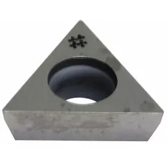 Triangle (T) indexable turning insert for general turning operations. The triangular shape provides multiple cutting edges for indexing, allowing efficient use in a variety of machining applications.