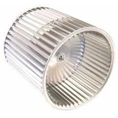Dual-inlet forward-curved blower wheel with steel construction, 10-inch diameter and width, 1/2-inch bore, tabbed center, and CW Closed End rotation. Designed for air-moving applications in forced-air systems.