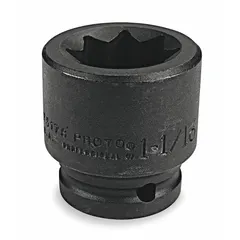 SAE 8-point impact socket with 3/4" drive and 1-1/16 in socket size. Black oxide finish provides corrosion resistance. Standard length for use with impact tools in heavy-duty fastening and loosening of 8-point fasteners.
