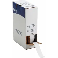 Precut wraparound label for wire marking on 16 AWG to 8 AWG conductors. White matte vinyl material resists abrasion and solvents. Compatible with BMP61 printer series; requires M7-R4300 ribbon for thermal transfer printing.