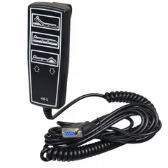 This black plastic pendant is a hand control for Drive Medical healthcare beds. It is compatible with models 15300, 15303, 1580, and 15803SD. The pendant allows patients or caregivers to adjust bed positions conveniently.