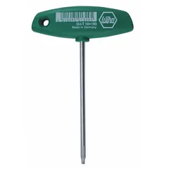 T-shaped hex key with T15 tip size, metric sizing, and short length. Constructed from chrome vanadium molybdenum steel with a chrome finish. Ball end allows angled access up to 30° off-axis. Suitable for tightening or loosening metric hex socket fasteners in confined spaces.