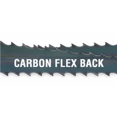 Carbon steel band saw blade with flex-back construction for curved wood cutting. Measures 13 ft 1/2 in length, 3/8 in width, 0.03 in thickness, with 6 teeth per inch. Suitable for cutting lumber, plywood, and similar materials in woodworking applications requiring smooth contours.