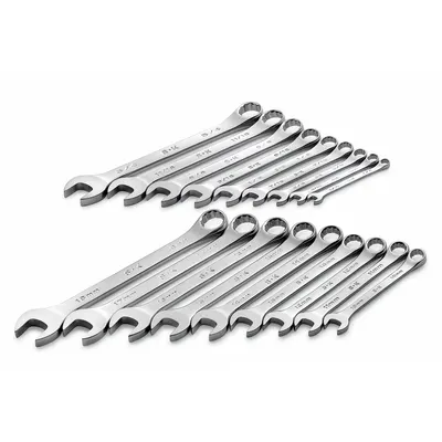 SK PROFESSIONAL TOOLS Combination Wrench Set: Alloy Steel, Chrome, 18 Tools - SAE & Metric 12-Point Combination Wrench Sets