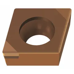 This diamond indexable turning insert features a CCGW geometry for light finishing cuts. It is designed for precision machining of non-ferrous materials, composites, and abrasive alloys, delivering high wear resistance and fine surface finishes in turning operations.