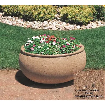 WAUSAU TILE Planter Bollard: Oval, Beige, 16 in Overall Ht, 24 in Overall Wd, 30 in Overall Lg - Round Planter Bollards