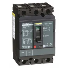 70 A, 3-pole molded case circuit breaker rated 600V AC with a 25kA interrupting capacity at 240V AC. Fixed configuration with line/load lugs and ABC phase protection. Suitable for overcurrent protection in commercial and industrial power distribution systems.
