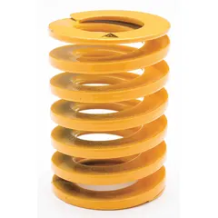 This JIS-series die spring is made of silicon wire in a cylindrical shape with closed, ground ends. It is 2 61/64 inches long and supplied in a 5-pack. Die springs are used in stamping dies, metal-forming tools, and industrial presses to provide controlled return force under repeated compression cycles.