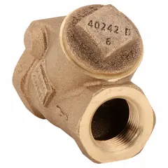 Bronze Y-style swing check valve with 3/4 in pipe size and FNPT x FNPT NPT connections. The Y-shaped body allows inline servicing without removing the valve from the pipeline. Used to prevent backflow in water, oil, and gas piping systems in industrial and commercial applications.