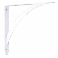 This steel shelf bracket supports shelving in light commercial or industrial storage, workshops, and retail displays. It measures 9-3/4 inches in length, 7-1/4 inches in height, and 1 inch in width, with a 50 lb capacity. The white finish suits fixed or adjustable shelving applications