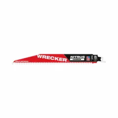 This carbide reciprocating saw blade is designed for general-purpose cutting tasks. With a 9-inch length and 0.05-inch thickness, it is suited for straight cuts in materials such as wood, metal, and plastics. The rigid blade construction provides stability during use.