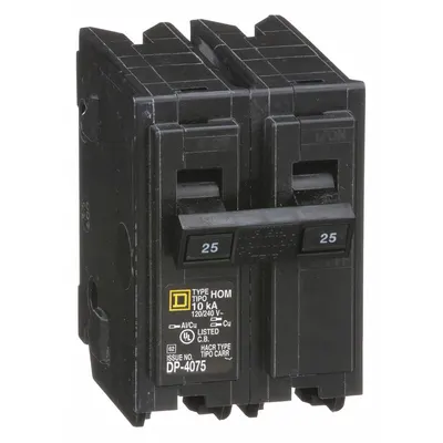 SQUARE D Miniature Circuit Breaker: 25 A, 120/240V AC, Single Phase, 10kA at 120/240V AC - HOM Series, Plug-In Square D Miniature Circuit Breakers