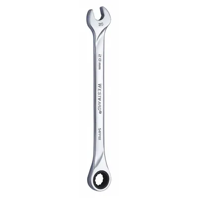 WESTWARD Combination Wrench: Alloy Steel, Chrome, 20 mm Head Size, 12 1/2 in Overall Lg - Metric 12-Point Ratcheting Combination Wrenches