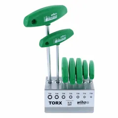 This 7-piece set includes T10, T15, T20, T25, T30, T40, and T50 tip sizes with standard ends. The T-shaped handle provides improved torque and control for driving Torx and Torx Plus fasteners in assembly, maintenance, and repair tasks. Chrome finish resists corrosion.