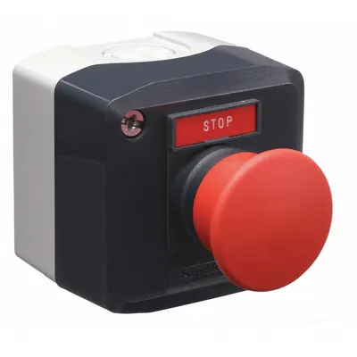 SCHNEIDER Control Station: Mushroom Head Push Button, 0 Pilot Lights, 1NC, Stop - Push-Button Control Stations