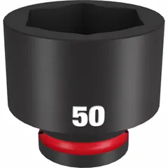 This 3/4" drive impact socket is designed for use with impact wrenches in heavy-duty fastening and loosening of 50 mm metric nuts and bolts. The 6-point configuration provides a secure grip on fasteners, reducing the risk of rounding. Suitable for industrial maintenance, construction, and equipment assembly applications.