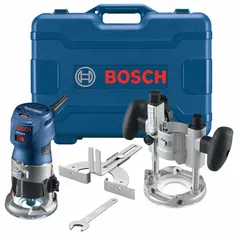 This compact corded router features a 1.25 hp motor with variable speed up to 35,000 RPM and a 1/4 in collet. It includes both fixed and plunge bases, and a soft-start function for controlled operation. Suitable for edge profiling, trimming, and joinery tasks.