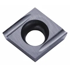 Diamond indexable turning insert for precision machining of non-ferrous materials. Used in turning, boring, and profiling operations to achieve fine surface finishes.
