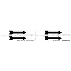 Non-reflective vinyl pipe marker with white background and black directional flow arrow. Measures 7 inches wide by 1 1/8 inches long, supplied on a 7-inch-wide roll. Used to indicate pipe contents and flow direction in industrial piping systems.