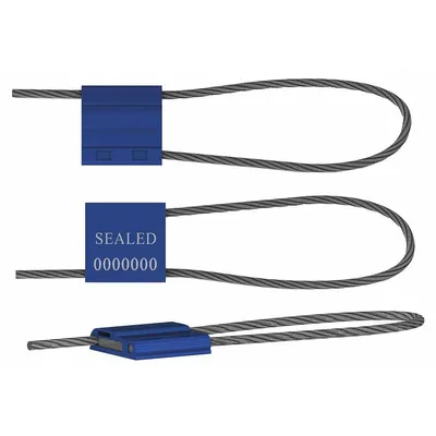 TYDENBROOKS Security Seal: Blue, Steel, 12 in Cable Lg, 9/64 in Cable Dia, Sequential - Adjustable-Length Cable Seals