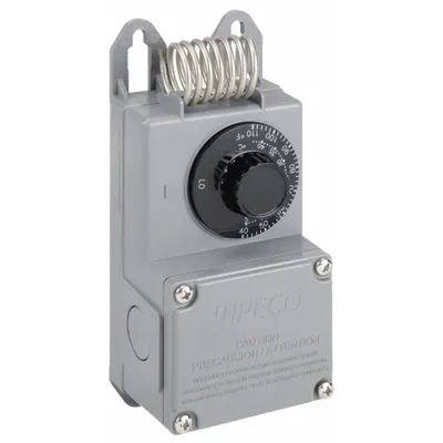 PECO Line Volt Mechanical Tstat: Heat or Cool, Plastic, 40° to 110°F, 3°F - Weatherproof Single-Stage Controls